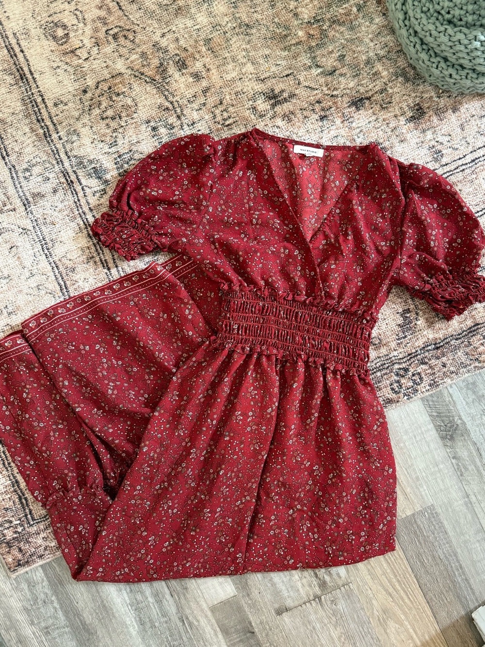 Max Studio Rust Red Floral V-Neck Dress
